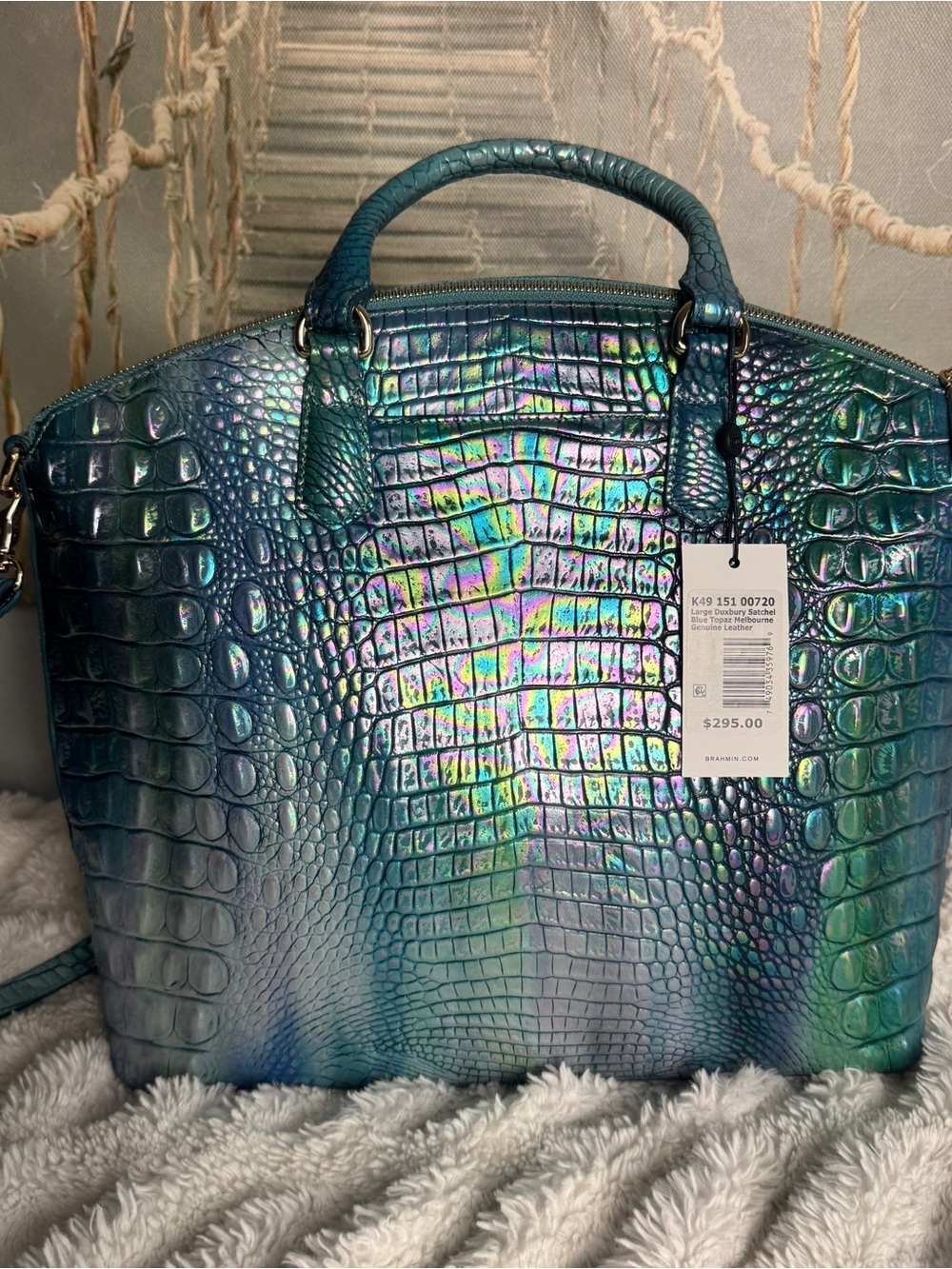 NWT Brahmin Large Duxbury Satchel Blue Topaz Melbourne Leather - Picture 2 of 9